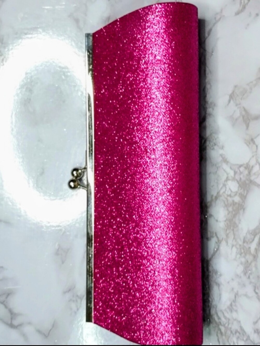 Pink Glitter Evening Clutch Bag Chain Strap Wedding Prom Formal
